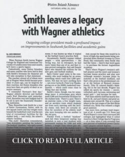 Excerpt to the right is from the April 20, 2002 edition of the Staten Island Advance daily newspaper (above) . Feature is by Sports Editor Jack Minogue